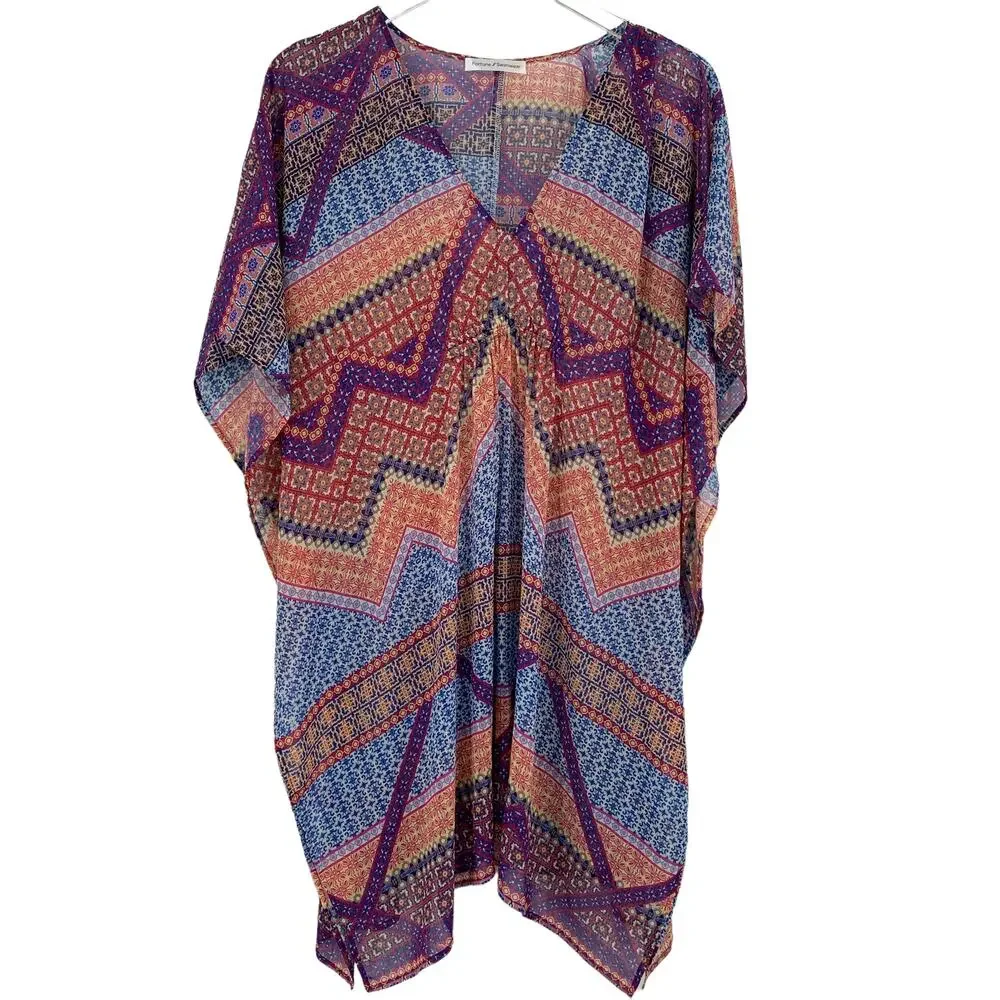 FORTUNE Swimwear Cover Up One Size Graphic Print Patterned Dress Resort - Picture 3 of 5